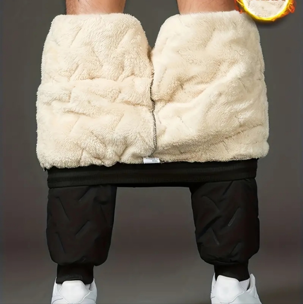 Warm Fleece Thick Joggers, Pants Waist Drawstring Zipper Pockets Sweatpants